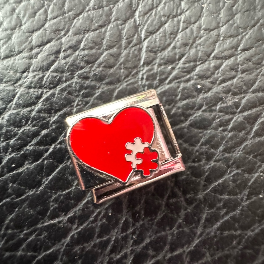 Red piece of my heart puzzle Piece Italian Charm Link